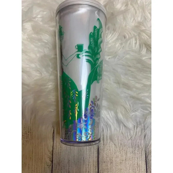 Starbucks 24oz Tumbler Iridescent Silver Green Mermaid NEW - Picture 4 of 9